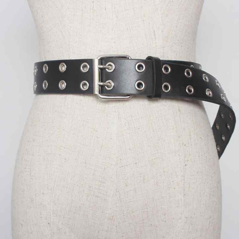 ベルト レディース 女性用 ダブルハトメ ローライズ ウエストマーク フェイクレザー ジーンズ デニム ..