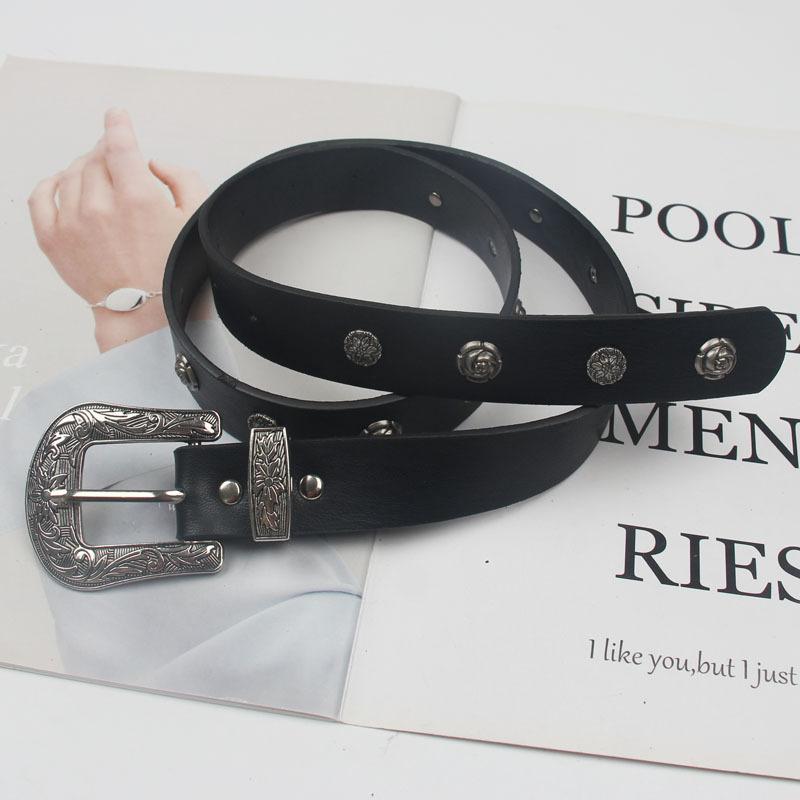 ベルト レディース 女性用 PUレザー 合成皮革 ウエストベルト 細身 レトロ メタルバックル 大きめ シルバーバックル 装飾 韓国風 ファッション おしゃれ 普段使い カジュアル ブラック