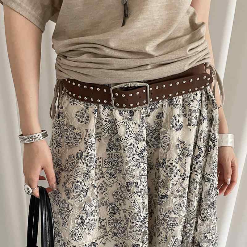 ベルト レディース アメリカンレトロ ヴィンテージ フェイクスエード スタッズ 個性派 デザインベルト スカート デニム パンツ ワンピース カジュアル デイリーユース PUレザー ブラウン キャメル ブラック(x2)