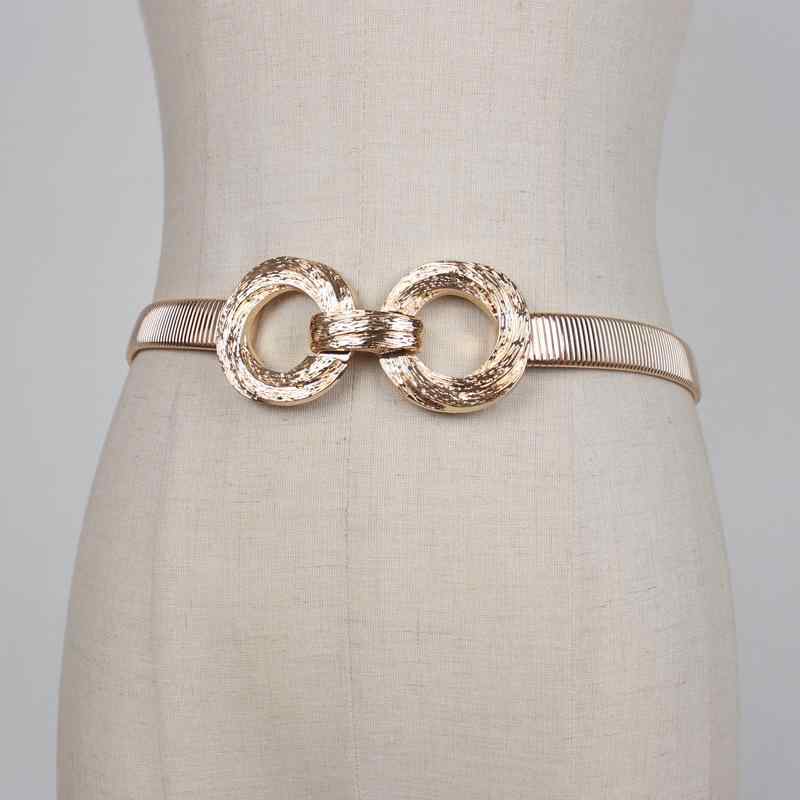 ベルト レディース ウエストマーク 細見え ブラッシュドメタル 伸縮性 フック式 ドレス ワンピース コート アウター ファッション小物 カジュアル スタイリッシュ ゴールド シルバー