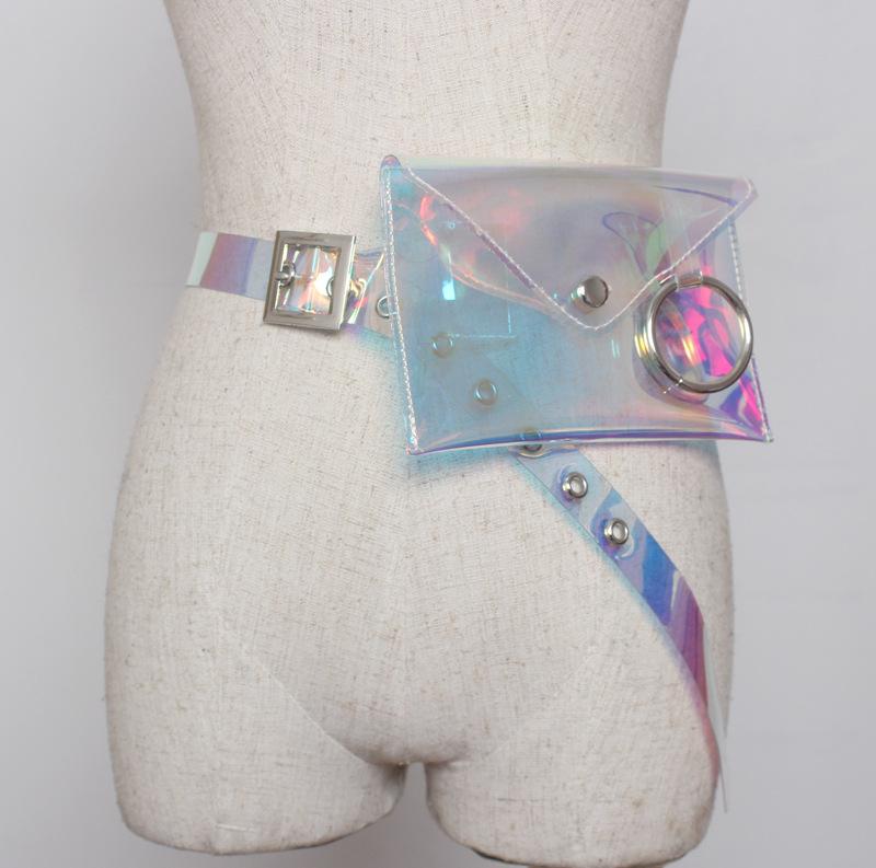 ウエストバッグ レディース 欧米風 PVC素材 クリアバッグ 透明 メタルリング装飾 小銭入れ 細身ベルト ..