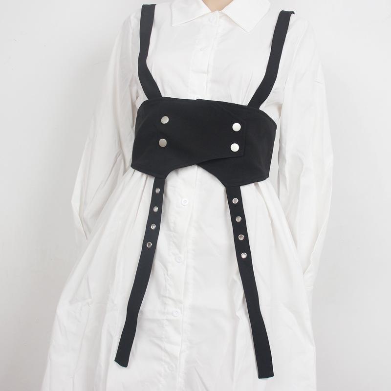 ウエストベルト レディース サッシュベルト 肩紐デザイン リボン ダーク系 ゴシック JKワンピーススタイル ドレス シャツ用 ウエストマーク 細見え おしゃれ 個性的 布製 ブラック