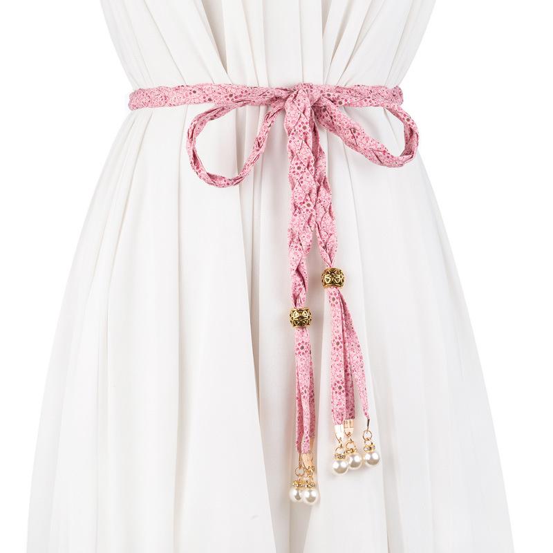 ベルト レディース 腰ひも ボヘミアン レトロ 編み込み ウエストマーク タッセル 結び 布製 コットン ..