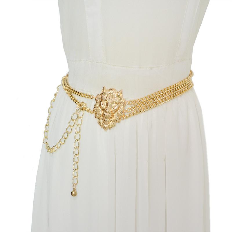 ベルト レディース 女性用 ウエストチェーン ストリート パンク ロック ライオンヘッド 獅子モチーフ ..