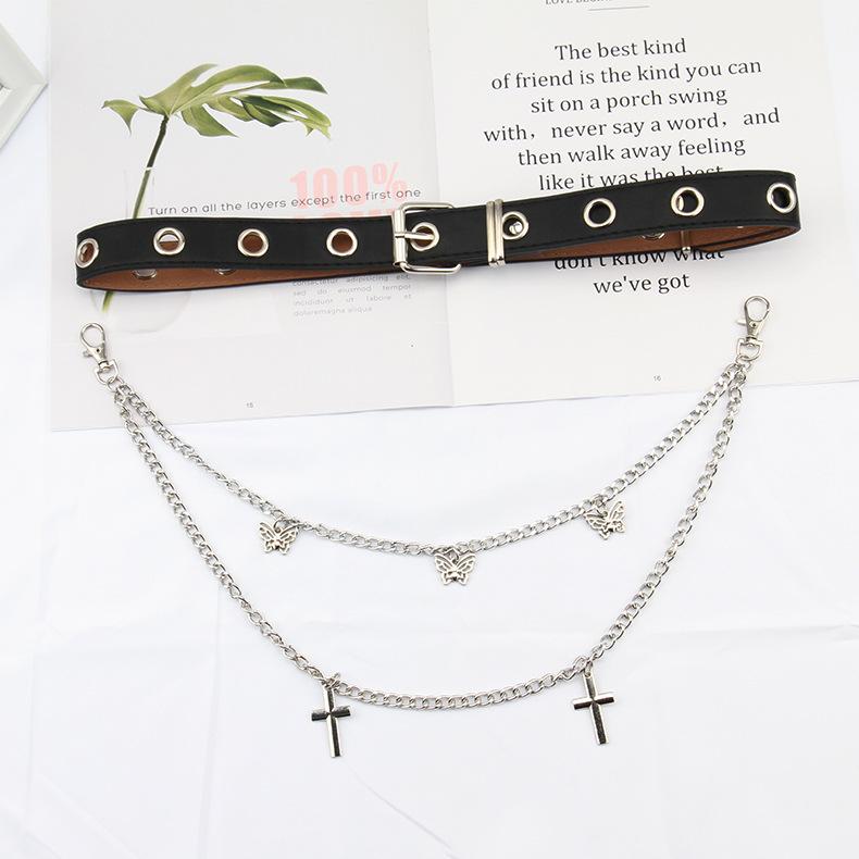 ベルト レディース 女性用 パンク ヒップホップ バタフライ チェーン装飾 JK制服 ストリートファッショ..