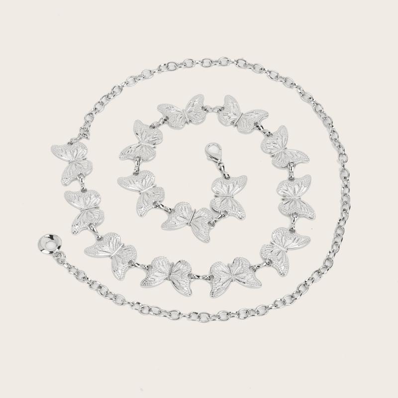 ウエストチェーン レディース 欧米風 高級感 レトロ ヴィンテージ 個性的 蝶モチーフ メタル ベルト アクセサリー シルバー ゴールド おしゃれ 電気メッキ加工 普段使い