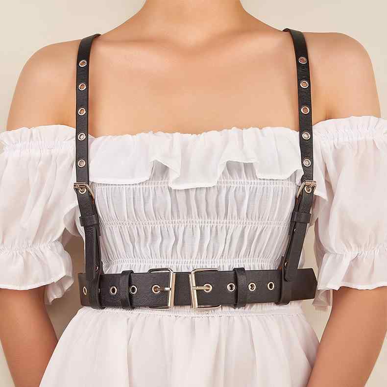 ベルト レディース ハーネス ウエストマーク フェイクレザー パンク ストリート ファッション コルセッ..