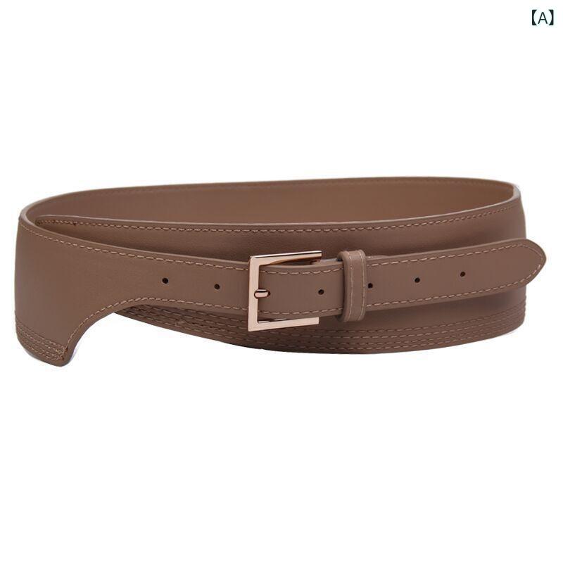 ベルト レディース フェイクレザー 合皮 個性的 おしゃれ ファッション 合わせやすい ピンバックル トレンド 民族風 欧米風 太め 幅広 D型バックル シングルループ ブラック カーキ ブラウン ビジネス 普段使い カジュアル ロゴデザイン(x2) 2