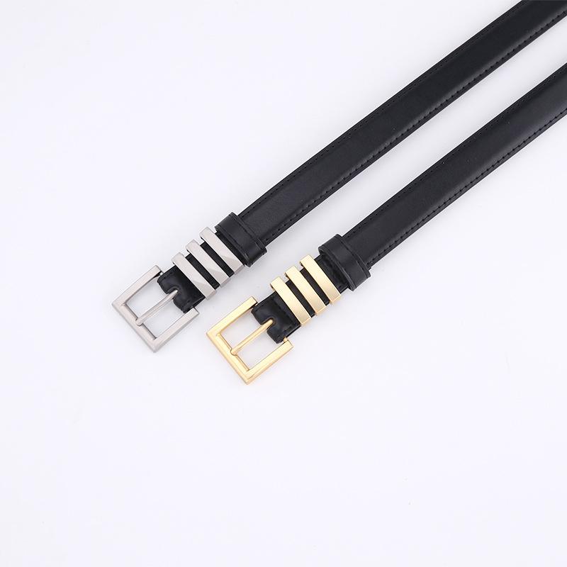 ベルト レディース 韓国ファッション PUレザー 合皮 ブラック パールバックル デニム ジーンズ カジュ..