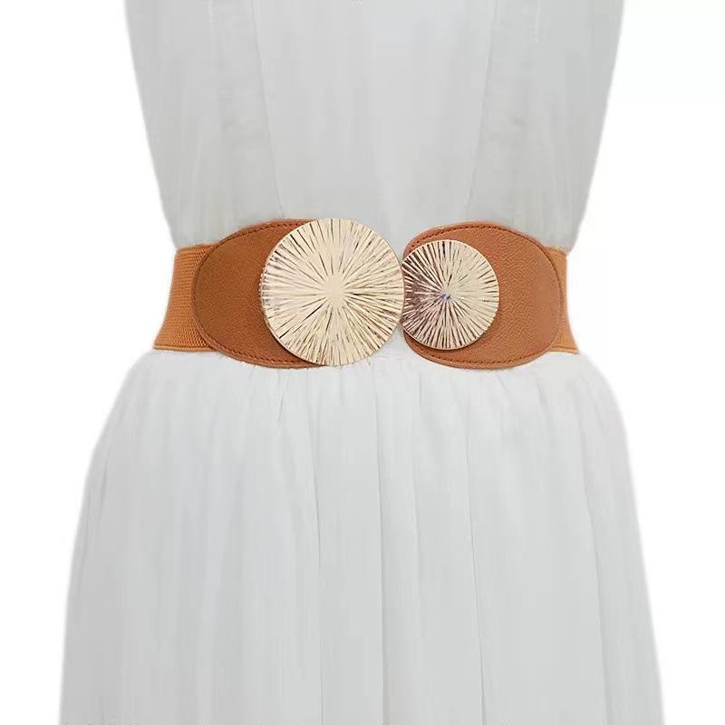 ベルト レディース 女性用 ワイド ウエストマーク 伸縮性 ゴム 丸バックル ラウンドバックル 装飾 カジ..