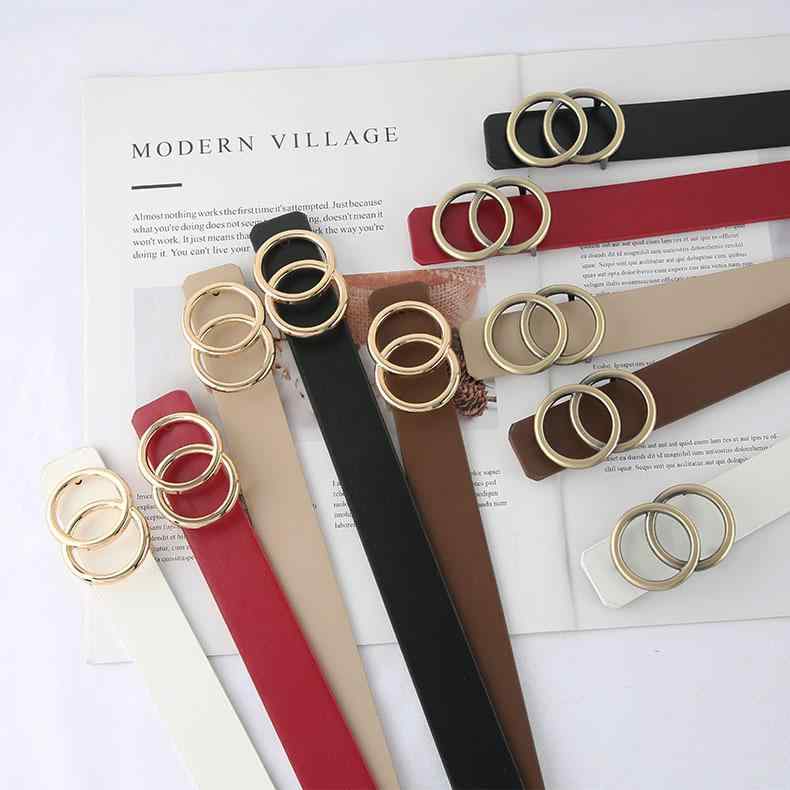 ベルト ユニセックス フェイクレザー ダブルリング スナップボタン ブロンズカラー アンティークゴールド ブラック ホワイト ベージュ ブラウン レッド シンプル カジュアル ファッション ジーンズ デニムパンツ ウエストマーク