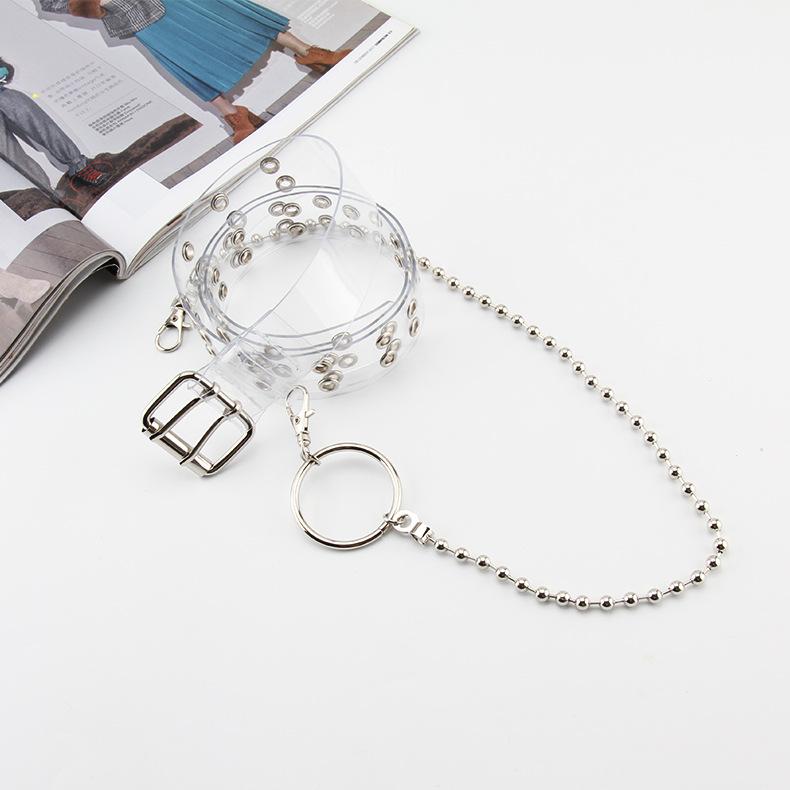 ベルト ユニセックス 男女兼用 クリア 透明 ダブルホール パンク ロック ストリート系 安全ピン Oリング チェーン装飾 ヒップホップ ファッション小物 カジュアルスタイル(x2)(4)