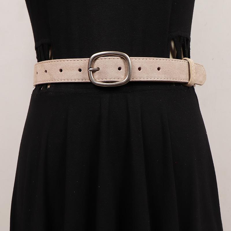 ベルト レディース レトロ フェイクスエード スプリットレザー 牛革 細身 マラードカラー 針バックル ウエストマーク カジュアルパンツ スカート 普段使い デイリーユース(4)
