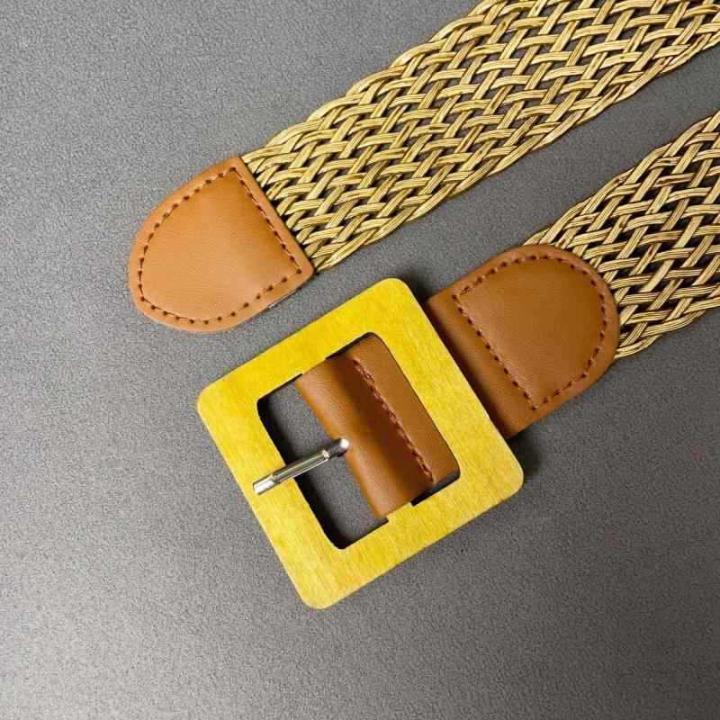 楽天way-ugoベルト レディース 民族調 ボヘミアン 森ガール風 編み込みベルト ナイロン素材 木製バックル 太め 春夏 ワンピース ドレス スカート カジュアル 普段使い ウエストマーク 装飾ベルト コーヒーブラウン ブラウン系 ファッション小物