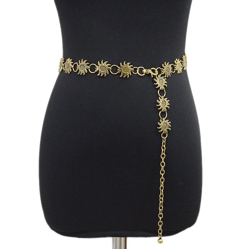 ベルト レディース 細ベルト 細め メタルチェーン ウエストチェーン レトロ調 アンティーク風 銅色 合..