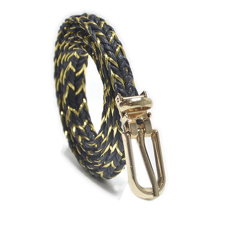 ベルト レディース 金糸 編み込み メッシュ PU フェイクレザー 合皮 ピンバックル 合金バックル Dリング スリム ウエストマーク 装飾 アクセント カジュアル きれいめ 万能(x2)