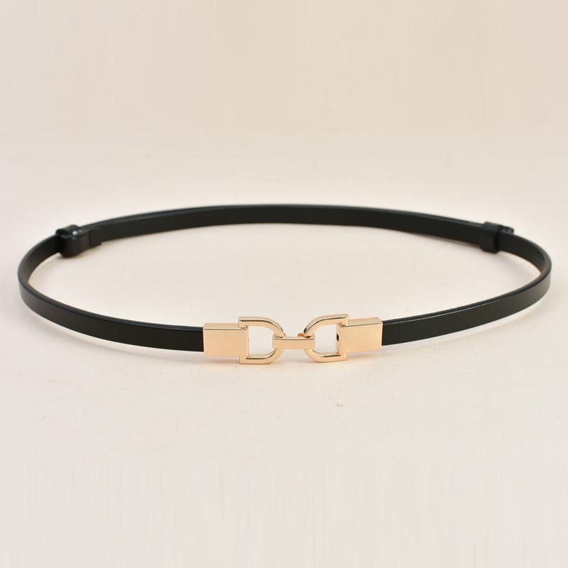 ベルト レディース 女性用 細ベルト 牛革 本革 韓国ファッション おしゃれ 万能 着回し ワンピース ドレス用 普段使い カジュアル D型バックル(x2)