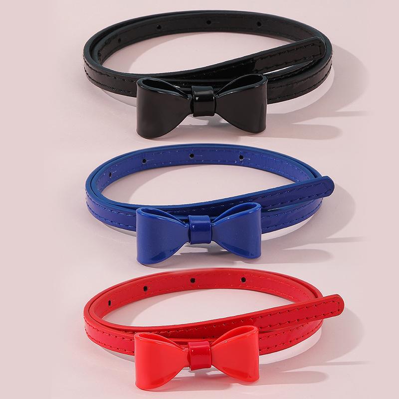 ベルト レディース 学生 韓国ファッション 細ベルト リボン 蝶結び PUレザー エナメル加工 キャンディカラー カラフル ウエストマーク スカート ワンピース 普段使い 春夏 レッド ブラック ブルー