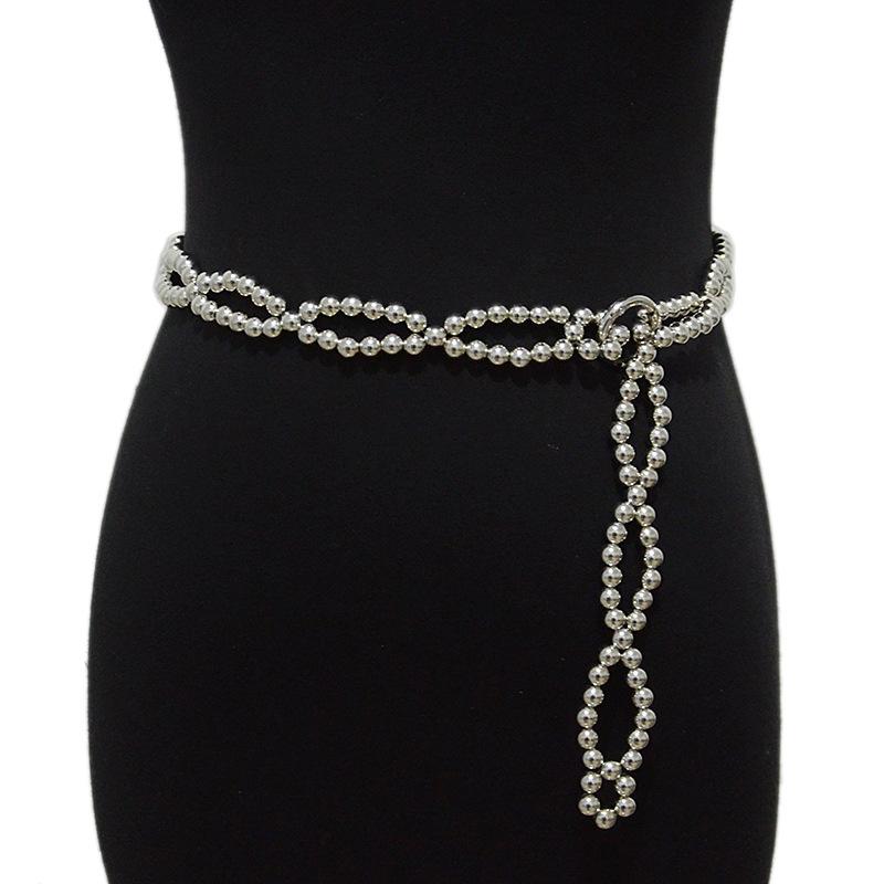 チェーンベルト レディース 春夏 ビーズ装飾 シンプル カジュアル ワンピース ドレスアップ ウエストベ..