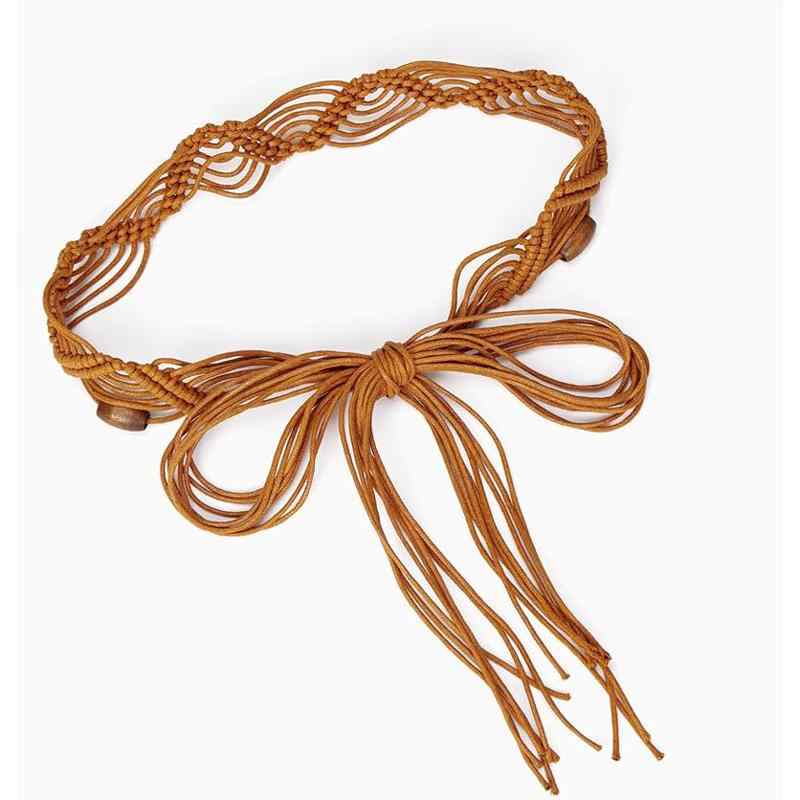 楽天way-ugoベルト レディース 女性用 エスニック柄 シンプル エレガント 森ガール系 レトロ 編み込み ワックスコード ウエストチェーン ワンピース スカート ドレス 飾りベルト 結びタイプ（x2）