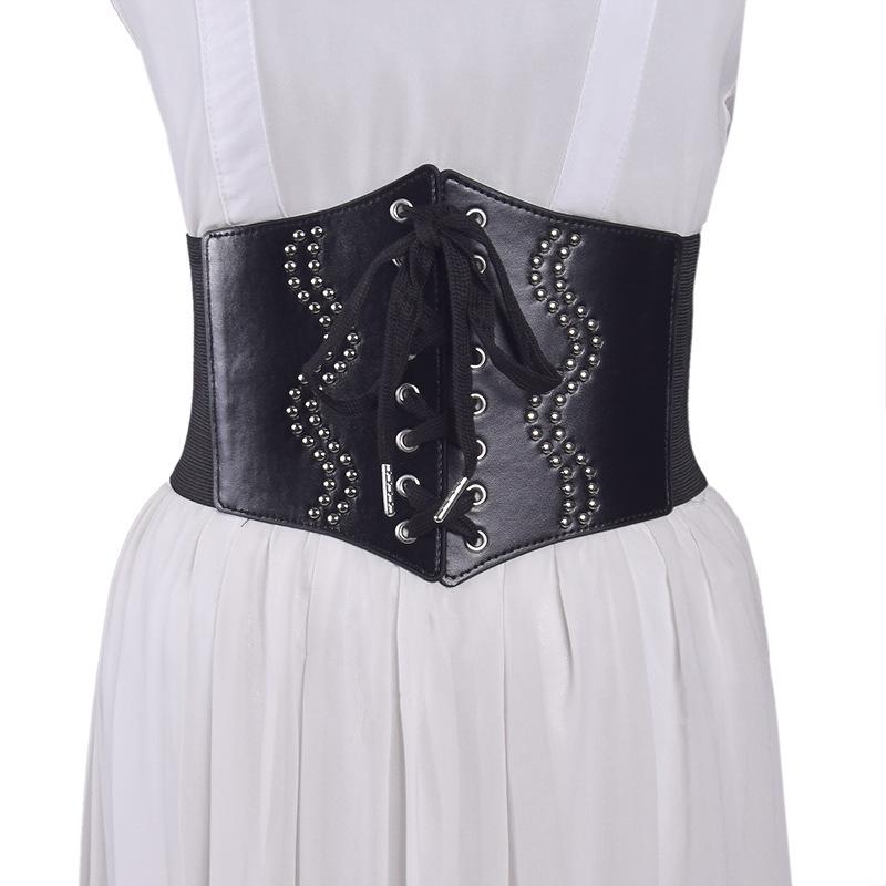 レディース コルセットベルト ブラック 黒 幅広 太め 欧米風 韓国風 レトロ ヴィンテージ 伸縮性 スト..