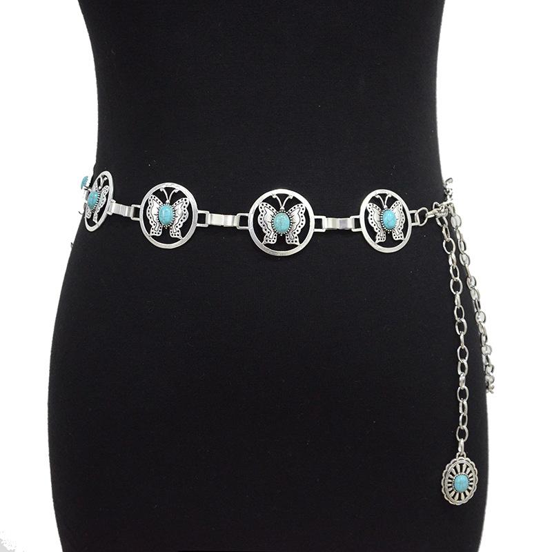 ウエストチェーン レディース 女性用 カジュアル 蝶々モチーフ レトロ ヴィンテージ メタル ウエストベルト ファッション小物 おしゃれ 上品 エレガント 腰飾り(x2)