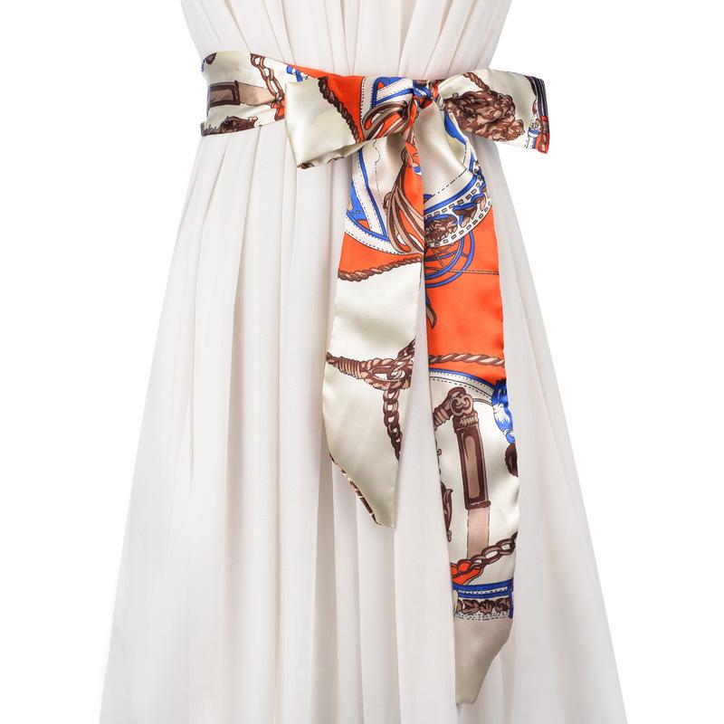 ベルト レディース 韓国風 シルク調 スカーフタイ リボン 幅広 ロング 万能 スカートコーデ スイート ガーリー アレンジ自在 バッグ飾..