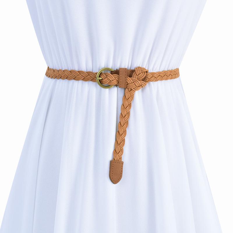 ベルト レディース 女性用 編み込み ワックスコード 蝋引き紐 細身 結び目 デザイン 飾り スカート ワ..