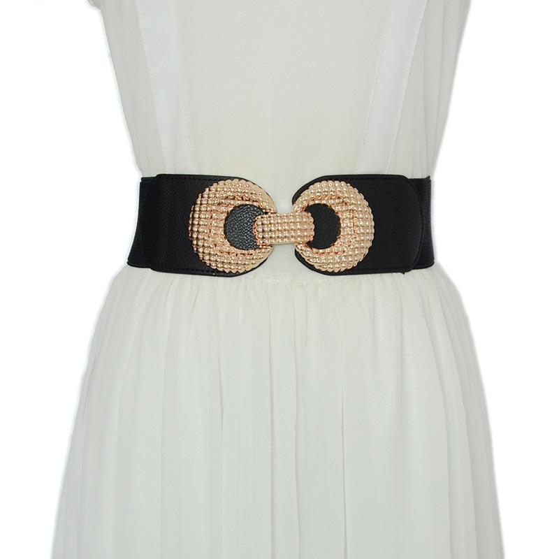 ウエストベルト レディース シンプル ダブルリングバックル 伸縮性 ゴム素材 ウエストマーク 太ベルト スカート ワンピース コート アウター カジュアル フォーマル(x2)