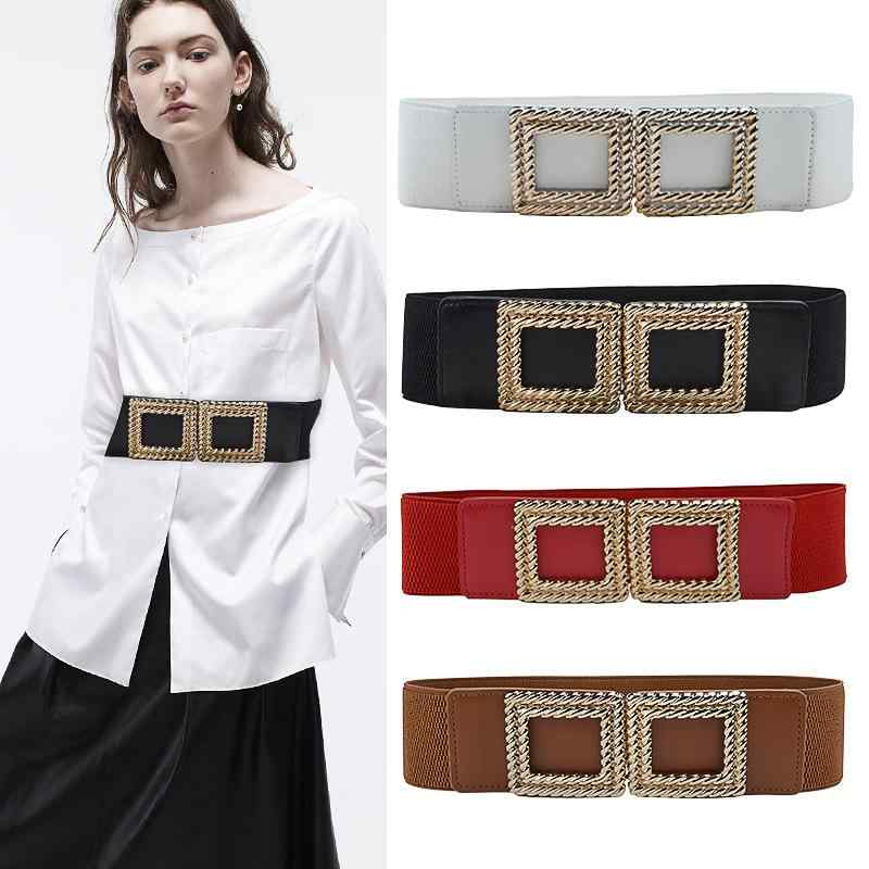 コルセットベルト レディース 伸縮性 PUレザー レトロ スクエア 編み込み バックル 細見え効果 セータ..