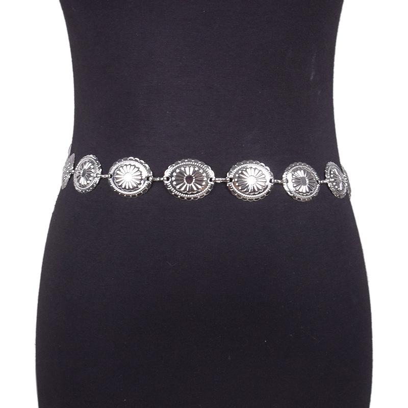 ベルト ウエストチェーン レディース 楕円 彫刻 メタル レトロ エスニック 民族調 ワンピース ジーンズ ウエストマーク 帯飾り アクセサリー