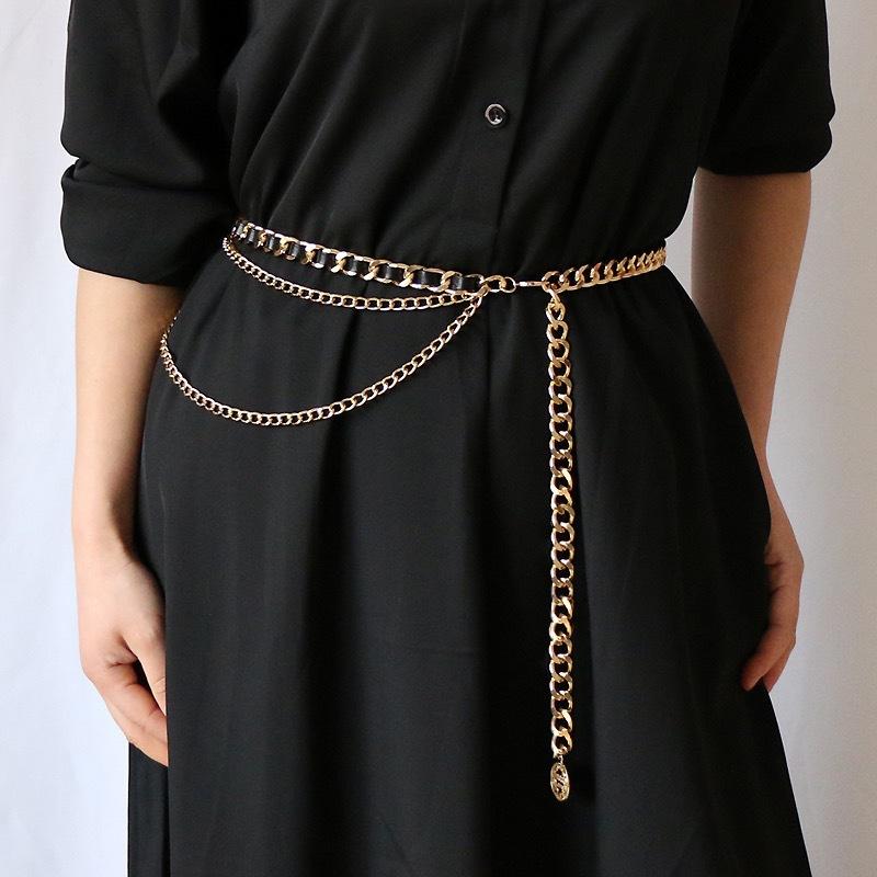 ウエストチェーン レディース 女性用 多連チェーンベルト メタル製 上品 エレガント おしゃれ 着回し ..