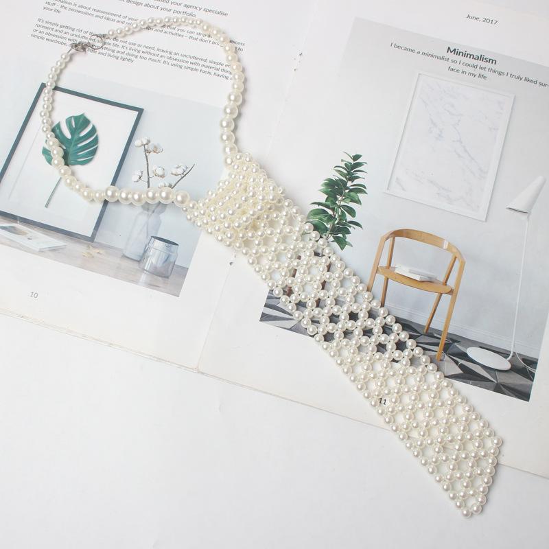 ネックレス レディース ヴィンテージ レトロ 手編み 透かし パールタイ チョーカー 樹脂 ホワイト 首飾..