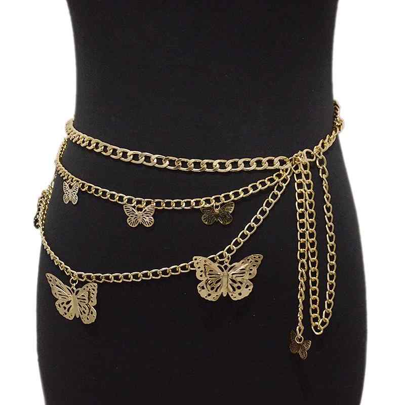 ボディチェーン レディース 欧米風 インスタ風 トレンド メタル 蝶モチーフ 多層 重ね付け 透かし彫り ..
