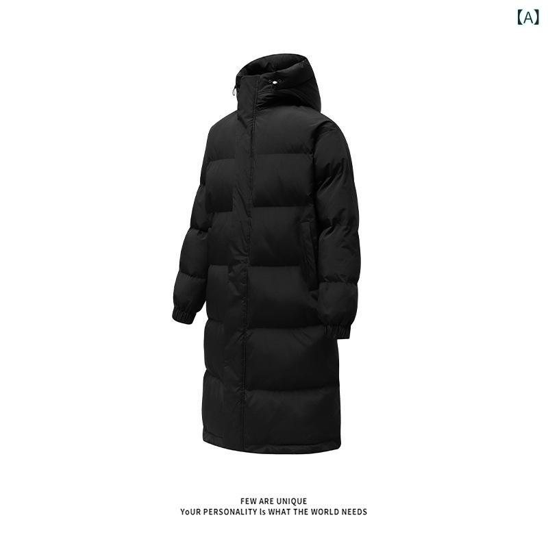 中綿コート メンズ フード付き オーバーサイズ ミドル丈 保温 防寒 カジュアル 無地 ポリエステル 裏起毛 厚手 秋冬 アウター 普段使い タウンユース