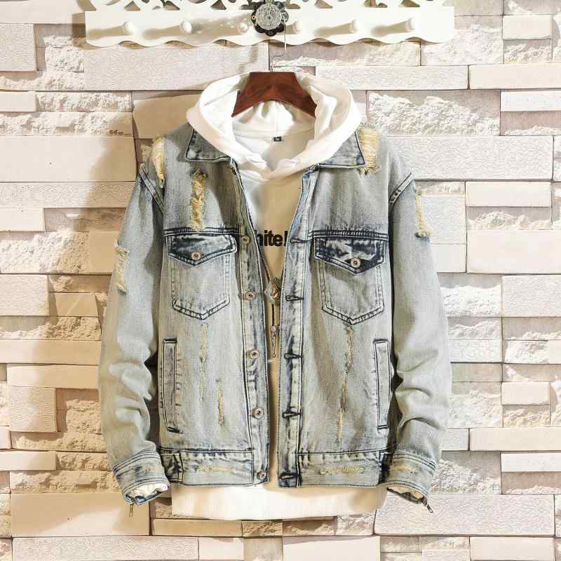 デニムジャケット Gジャン メンズ 男性用 フード付き 大きいサイズ ビッグサイズ ゆったり ウォッシュ加工 ヴィンテージ加工 ユーズド加工 韓国ファッション コリアンカジュアル ストリート系 綿混 コットンブレンド 春秋 普段使い 普段着 アウター