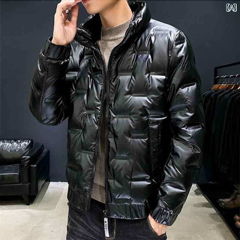 ダウンジャケット メンズ 男性 光沢 軽量 ショート丈 フード付き 厚手 保温 防寒 秋冬アウター 韓国風 トレンド 大きいサイズ ビッグサイズ ゆったり カジュアル ポリエステル ホワイトダックダウン