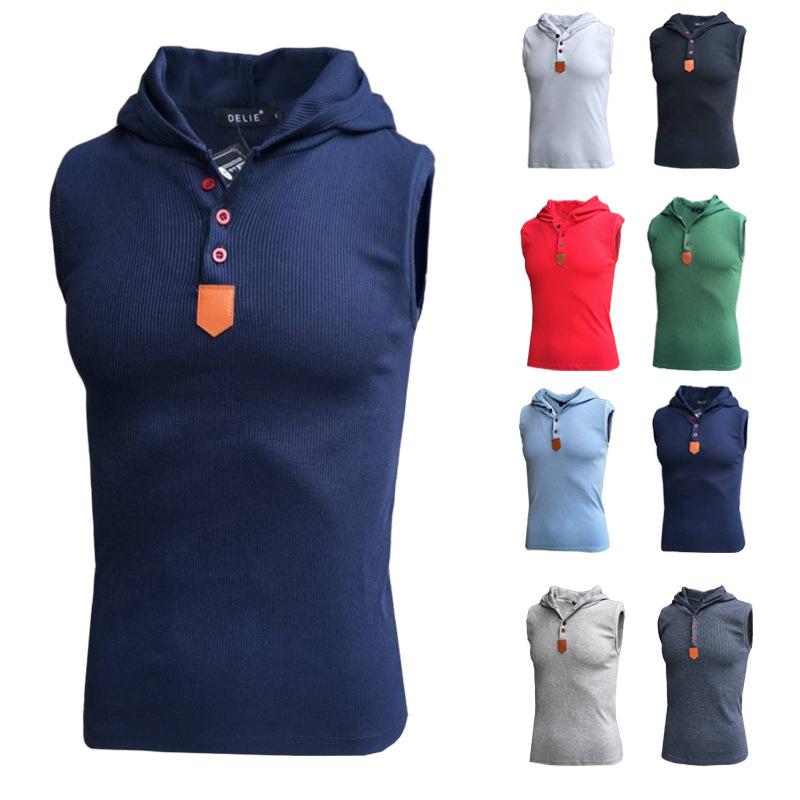 ベスト メンズ フード付き ノースリーブ スポーツ トレーニング カジュアル プルオーバー 無地 ポリエステル 薄手 軽量 春夏