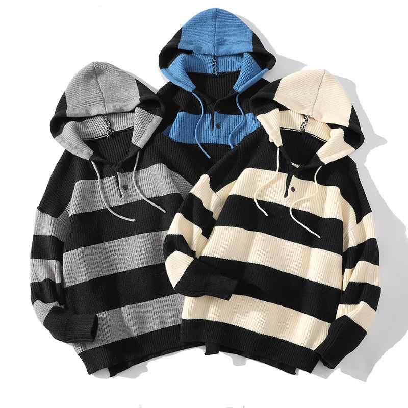 スウェット メンズ フード付き 切り替え ストライプ柄 ビッグシルエット ゆったり オーバーサイズ ニットトレーナー ポリエステル カジュアル 韓国ファッション アウター 春秋