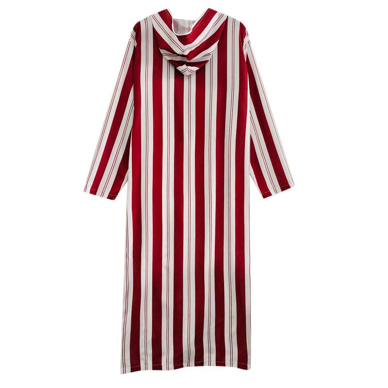 ローブ メンズ 男性用 民族風 エスニック フード付き ロング丈 長尺 切り替え ストライプ ボーダー柄 ..