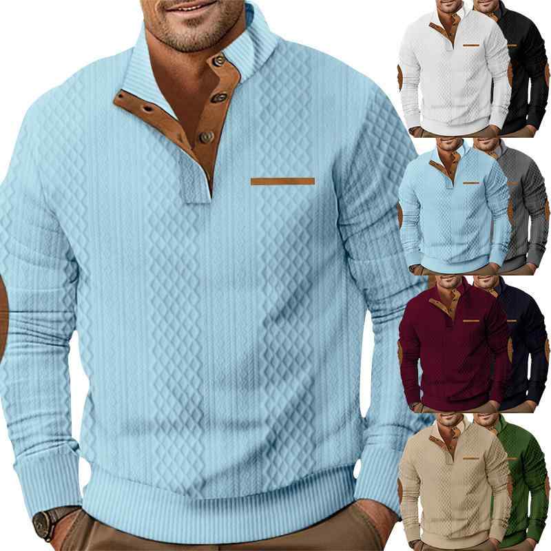 スウェット メンズ トレーナー アメリカンスタイル スタンドカラー 長袖 ジャガード ニット プルオーバー ポリエステル 無地 ゆったり イージーケア 大人カジュアル アウトドア 普段使い 春秋