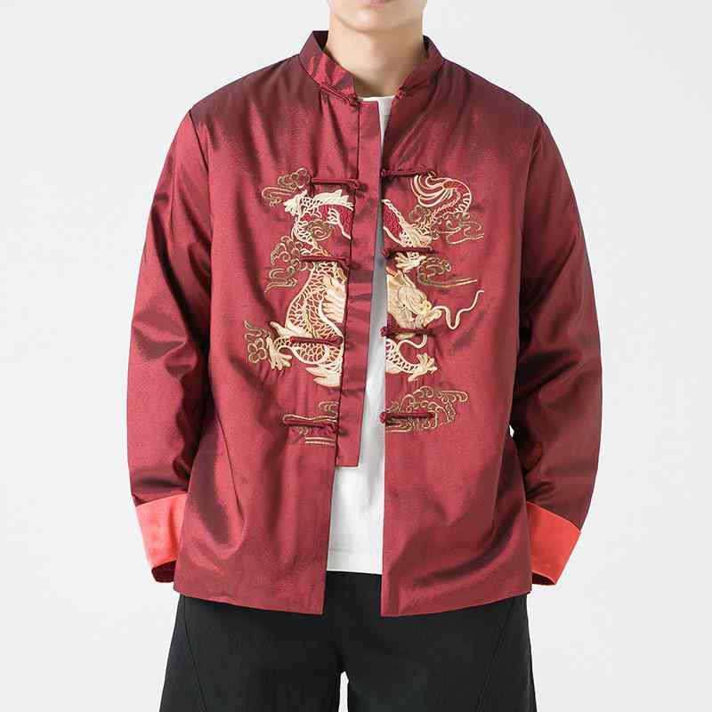 中綿ジャケット メンズ 男性用 中国風 レトロ 盤扣 飾りボタン 龍柄 ドラゴン 刺繍 防寒 保温 アウター..
