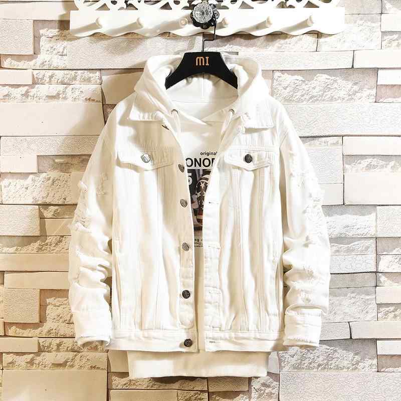 ジャケット メンズ 男性用 デニム アウター ダメージ加工 カジュアル ストリート系 韓国ファッション 秋冬 オーバーサイズ ゆったり 長袖 コットン ホワイト ブラック ピンク