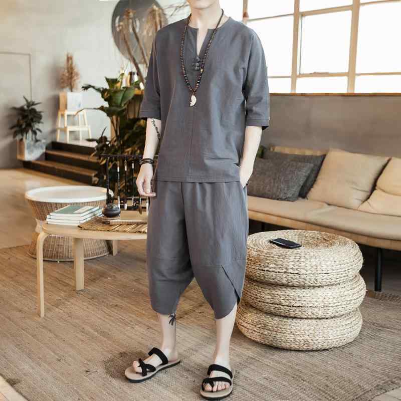 セットアップ メンズ 春夏 麻 綿麻 リネン 中国風 中華服 唐装 大きいサイズ ゆったり ルーズ カジュア..