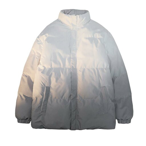 中綿ジャケット メンズ 秋冬 厚手 保温 防寒 ゆったり ビッグシルエット スタンドカラー グラデーションカラー ジップアップ カジュアル アウター