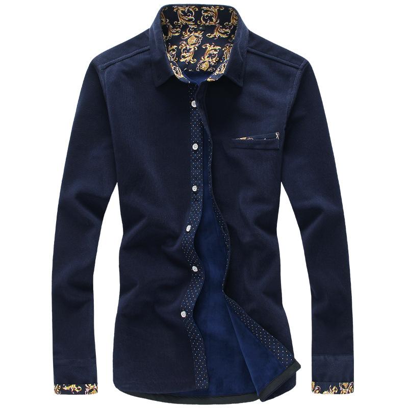 シャツ メンズ 中年向け 冬物 コーデュロイ トップス 保温 裏起毛 厚手 スリムフィット レトロ カジュアル 普段使い 黒 ワインレッド マスタード ピーコックブルー ネイビー 綿混 ポリエステル