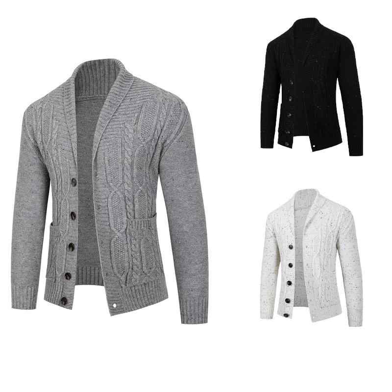 カーディガン メンズ 男性用 ニット 秋冬 欧米風 シンプル 無地 ゆったり ルーズフィット 長袖 襟付き ポリエステル カジュアル オフィス 通勤 アウター 羽織り