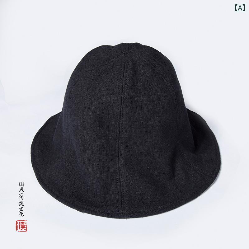 バケットハット メンズ 男性用 中国風 レトロ ヴィンテージ フィッシャーマンハット リネン 麻 コット..