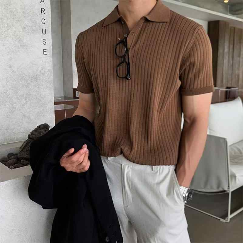 Rakuten - ポロシャツ メンズ 男性用 ビジネスカジュアル きれいめ 大人 上品 半袖 トップス 襟付き ボタン付き スリムフィット ニット 春夏 ポリエステル 通勤 オフィス 普段使い