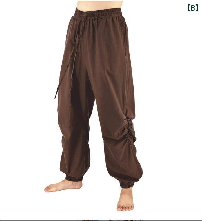 パンツ メンズ 綿麻素材 ウエストゴム ドローストリング ゆったり ルーズフィット テーパード ハーレム サルエル カジュアル イージーパンツ 普段着 リゾート ビーチ 夏